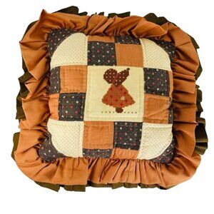 Holly Hobbie Quilt Pillow Finished Cross Stitch Handmade Ruffle Eyelet 14 in u